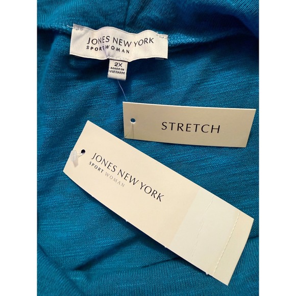 2X Jones New York Sport Woman Teal Blue Cowl Neck 3/4 Sleeve Stretch Top - Picture 3 of 6